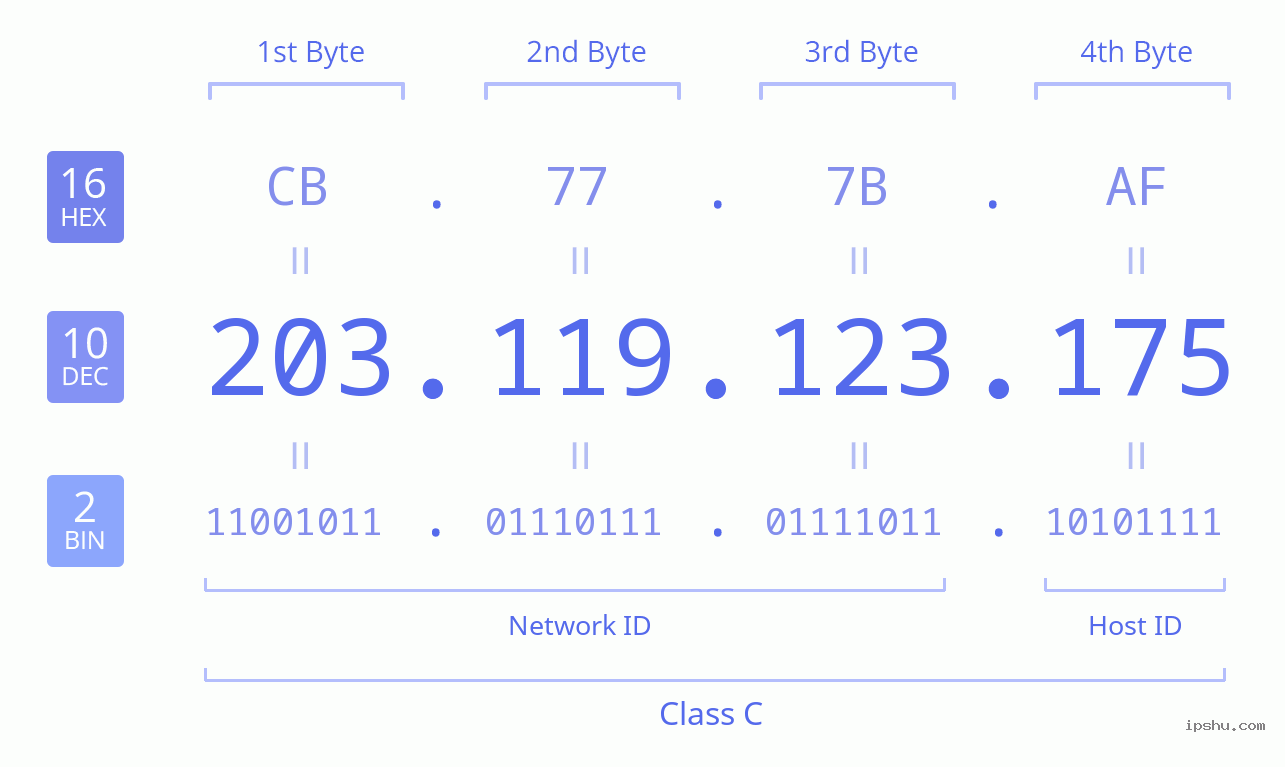 IPv4: 203.119.123.175 Network Class, Net ID, Host ID