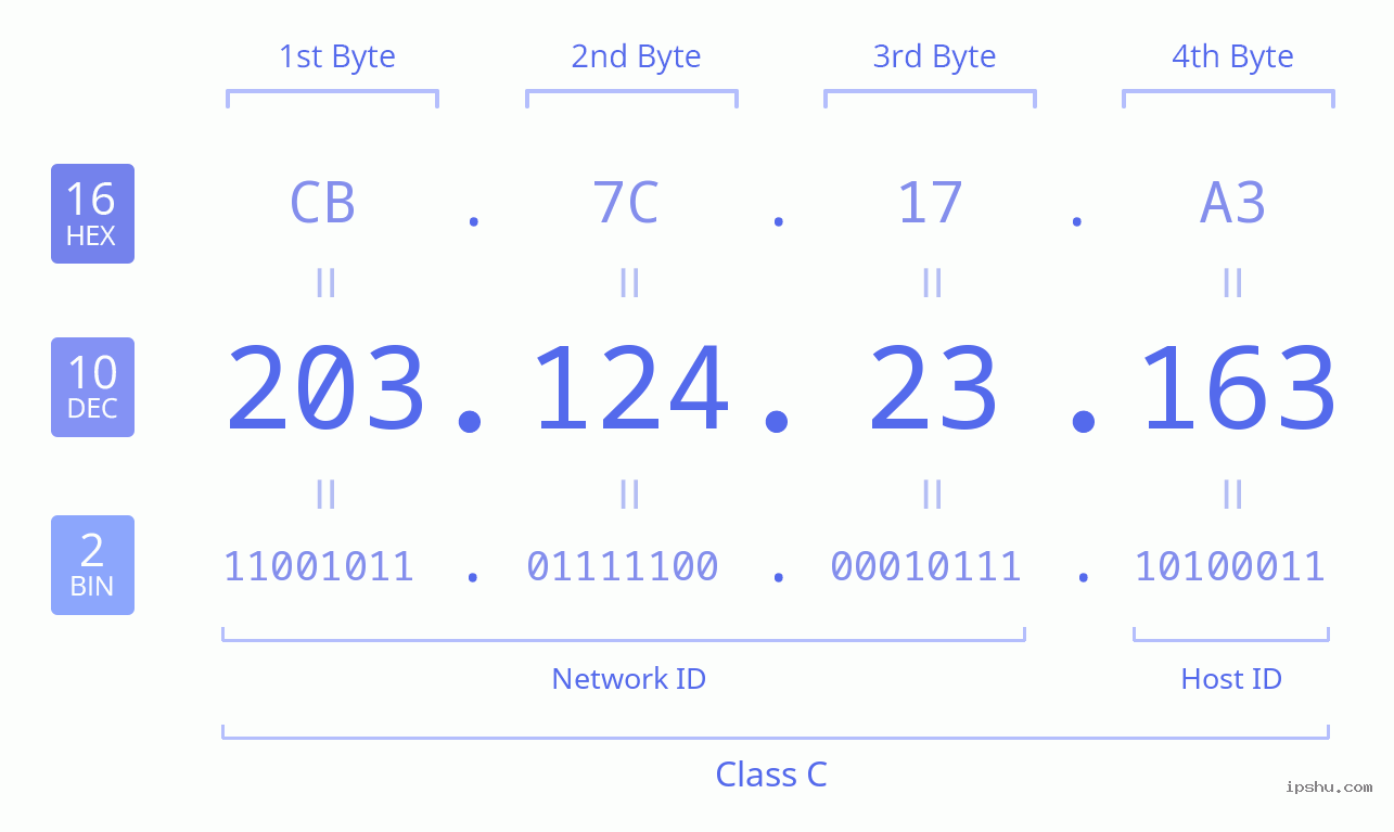 IPv4: 203.124.23.163 Network Class, Net ID, Host ID