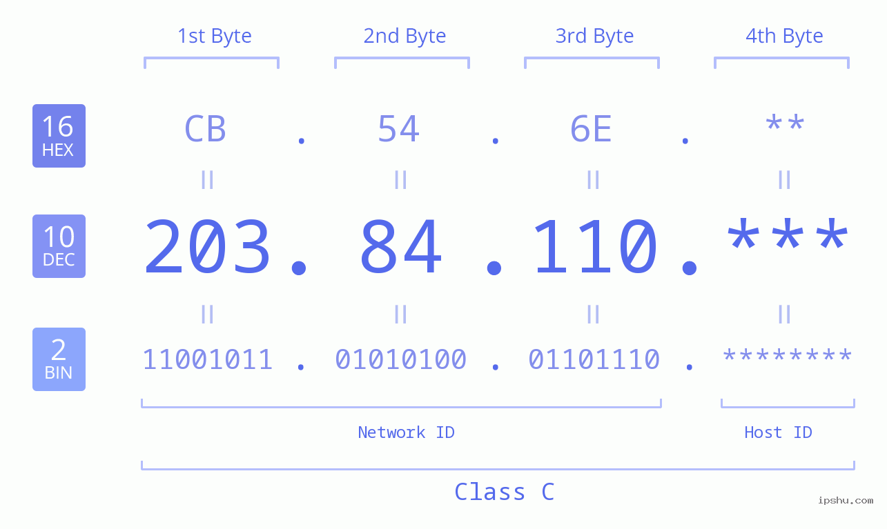 IP Address: 203.84.110 Data Structure Chart BIN DEC HEX IPv4: 203.84.110 Network Class, Net ID, Host ID