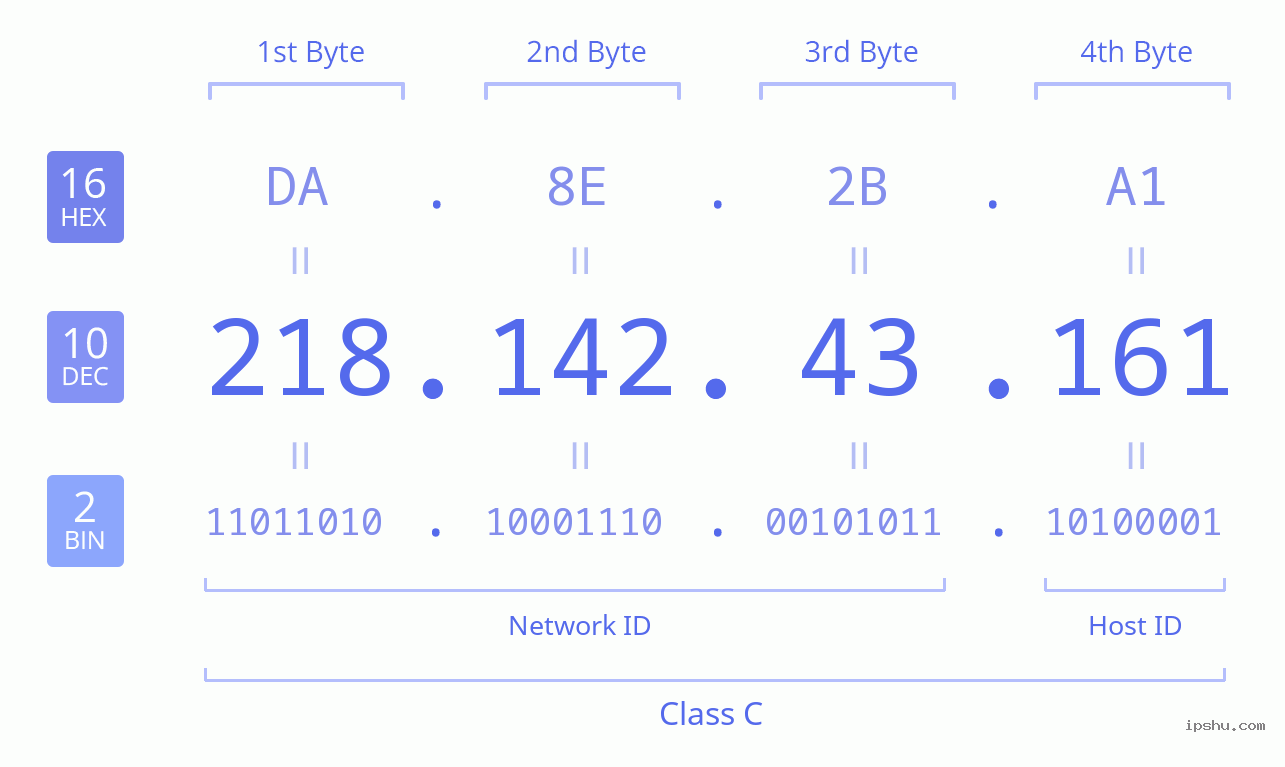 IPv4: 218.142.43.161 Network Class, Net ID, Host ID